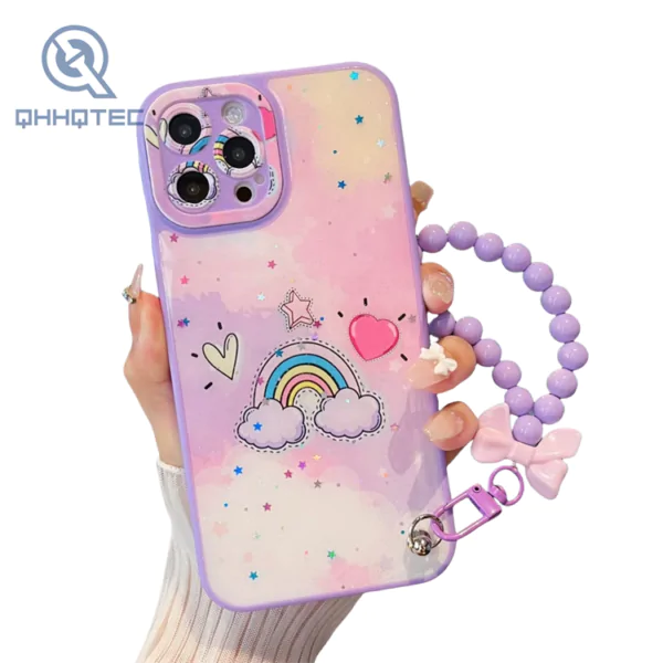 lovely cartoon with bracelet glitter decoration phone cases for iphone