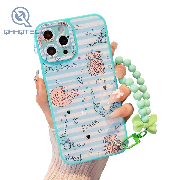 lovely cartoon with bracelet glitter decoration phone cases for iphone