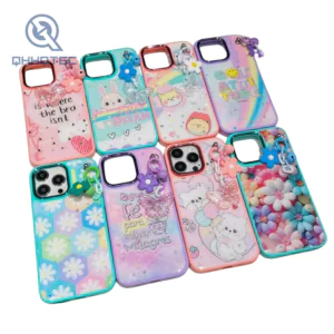 customized cartoon glitter with pendant phone cases for iphone 15 pro