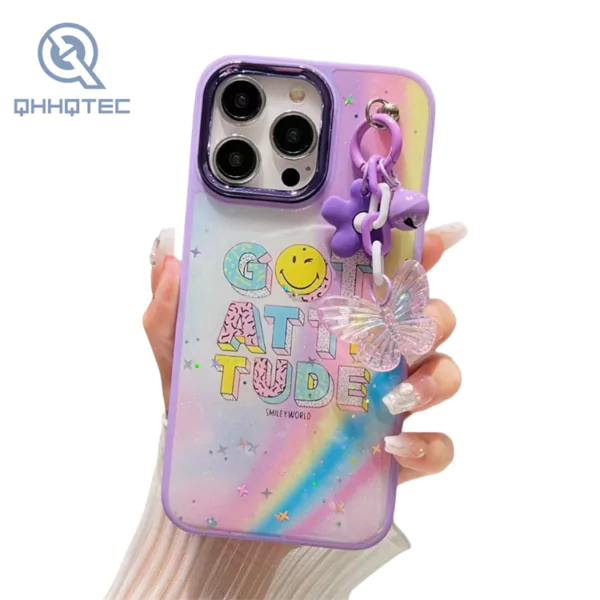 customized cartoon glitter with pendant phone cases for iphone 15 pro