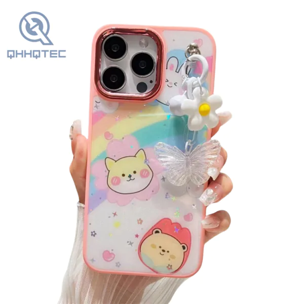 customized cartoon glitter with pendant phone cases for iphone 15 pro