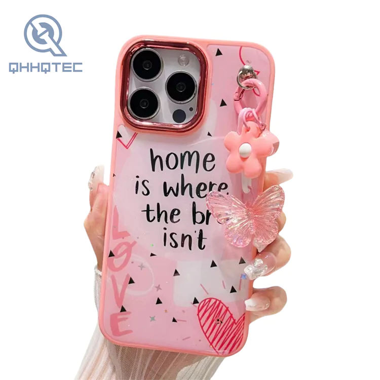 customized cartoon glitter with pendant phone cases for iphone 15 pro