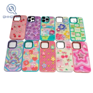 cute pattern glass phone case for iphone with 3d decoration