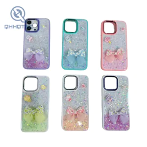 3d bow tie decoration dripping glitter sequin phone case for iphone