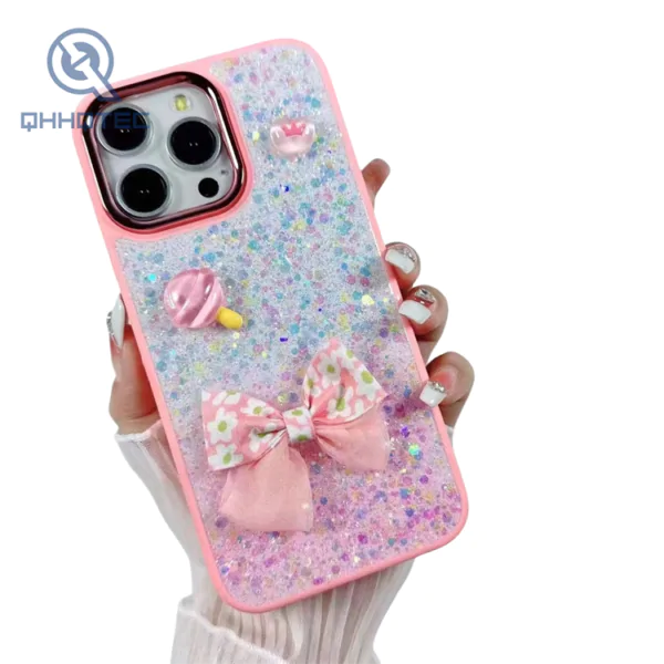 3d bow tie decoration dripping glitter sequin phone case for iphone