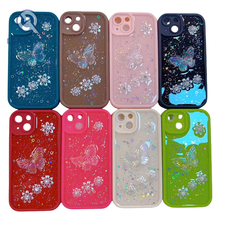 glitter butterfly flower decoration phone cases for iphone 13