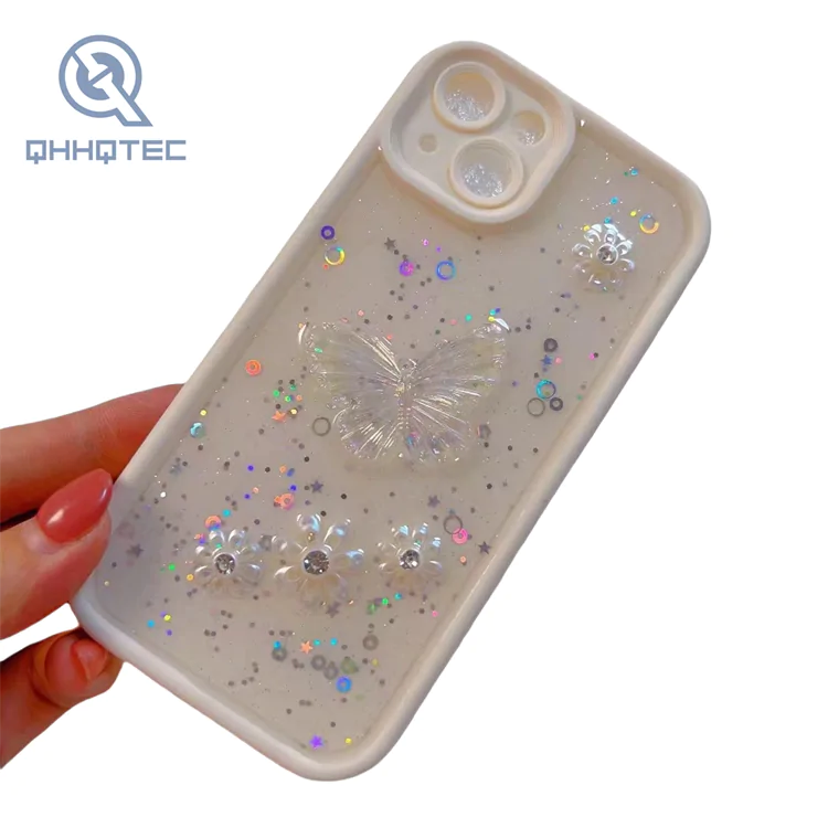 glitter butterfly flower decoration phone cases for iphone 13