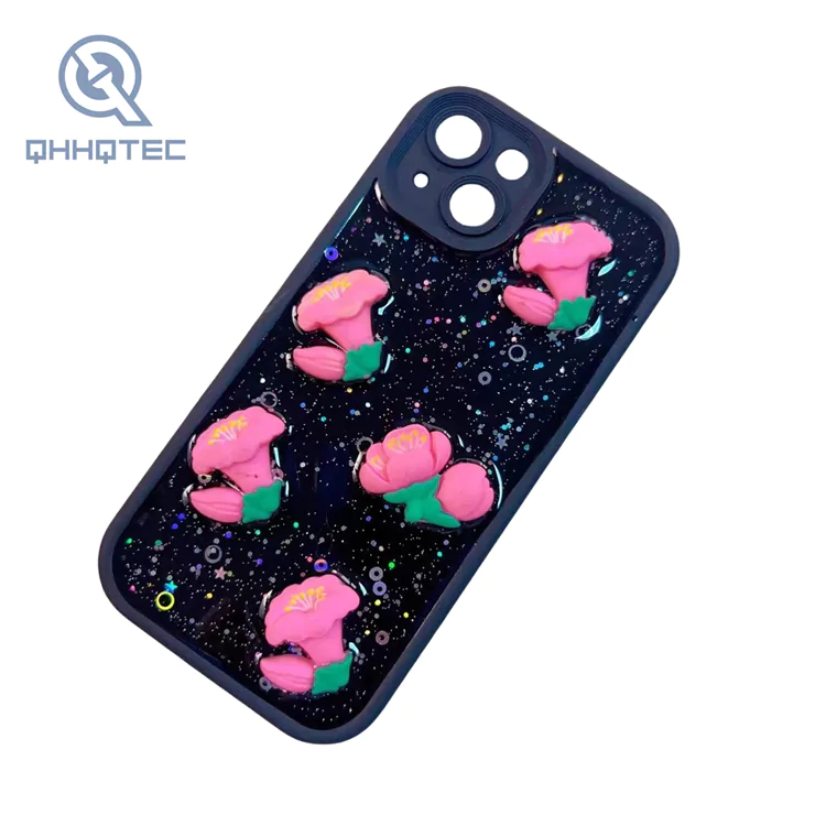 bling glitter blossom decoration phone cases for iphone 15