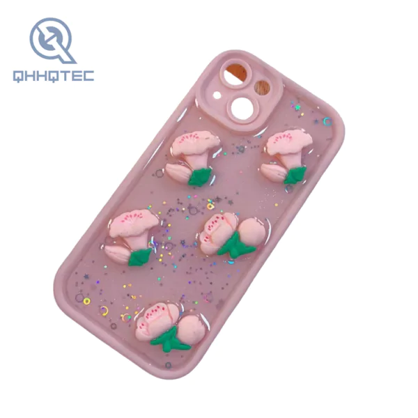 bling glitter blossom decoration phone cases for iphone 15