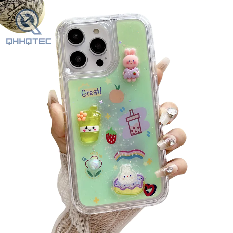 3 in 1 glitter with decoration phone cases for iphone