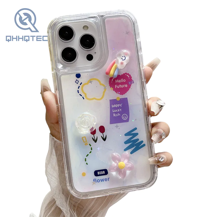 3 in 1 glitter with decoration phone cases for iphone