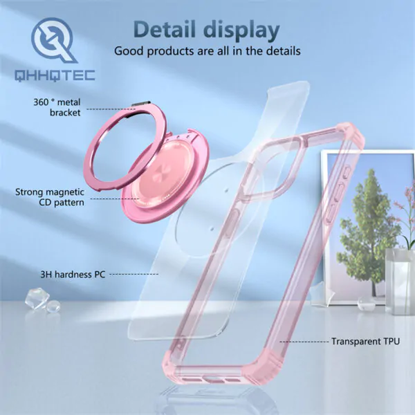 360° rotating pop socket transparent phone cases for iphone 14 pro max