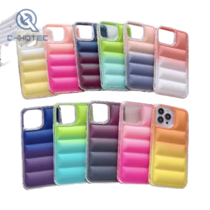 2024 new fashion 3 in 1 shockproof gradient colors down filled garment phone case for iphone customizable logo