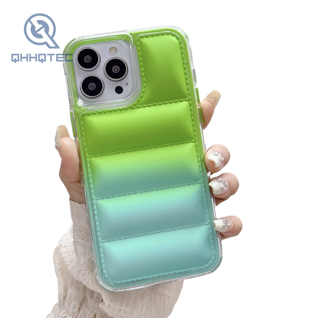 2024 new fashion 3 in 1 shockproof gradient colors down filled garment phone case for iphone customizable logo