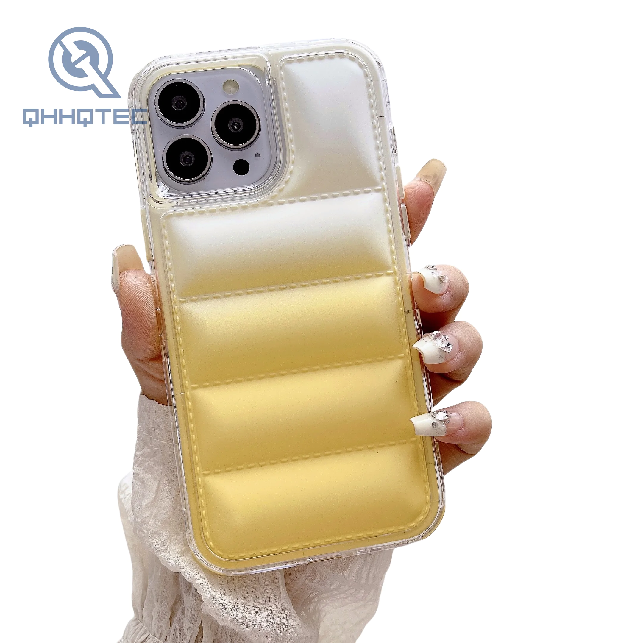 2024 new fashion 3 in 1 shockproof gradient colors down filled garment phone case for iphone customizable logo