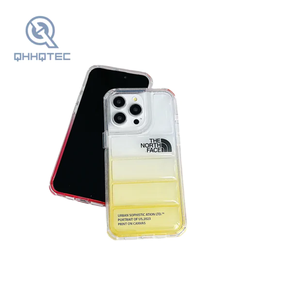 2 in 1 transparent gradient color down filled garment phone case for iphone customizable logo