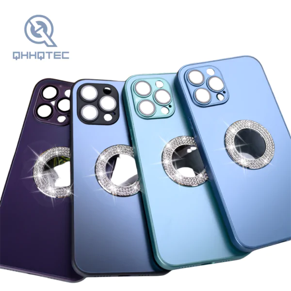 ag diamond frosted logo hole camera glass phone case for iphone
