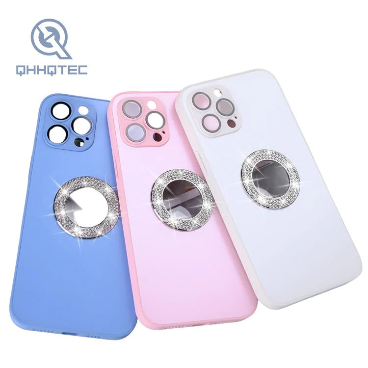 ag diamond frosted logo hole camera glass phone case for iphone