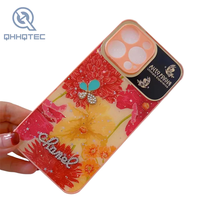 large window flower butterfly glitter phone cases for iphone