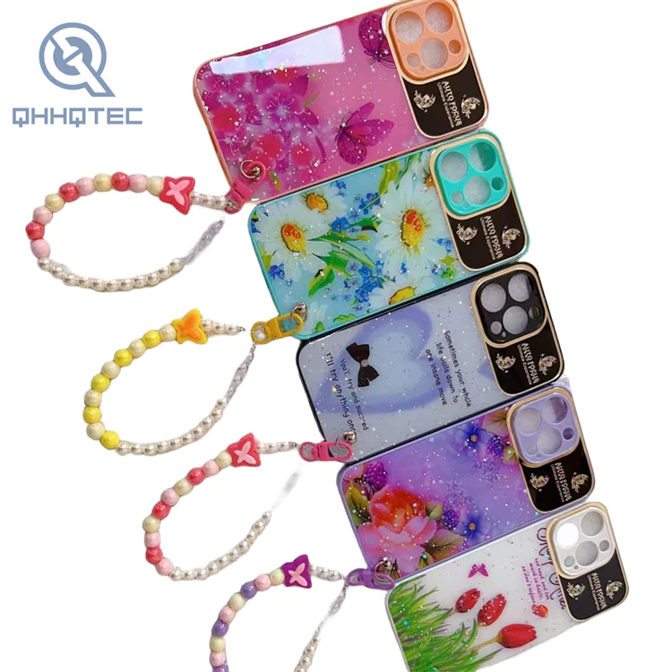 large window with hand chain glitter phone cases for iphone