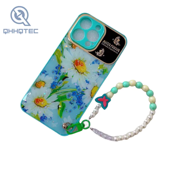 large window with hand chain glitter phone cases for iphone