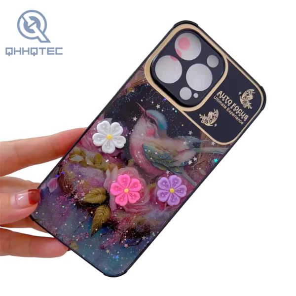 large window with glitter flower decoration phone cases for iphone
