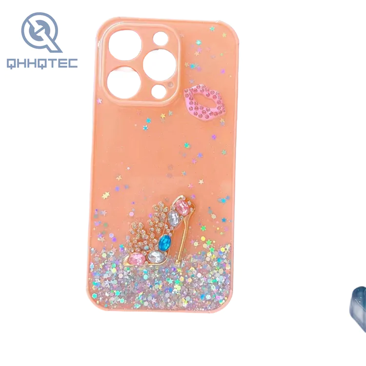 large window glitter lip high heel phone cases for iphone
