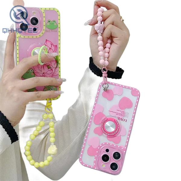 cartoon patterns girl beautiful cases with colorful bracket