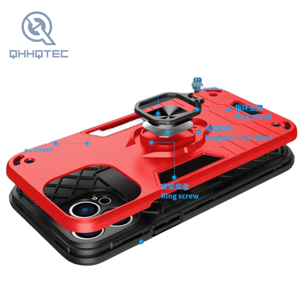 colorful tpu+pc material phone case with ring stand
