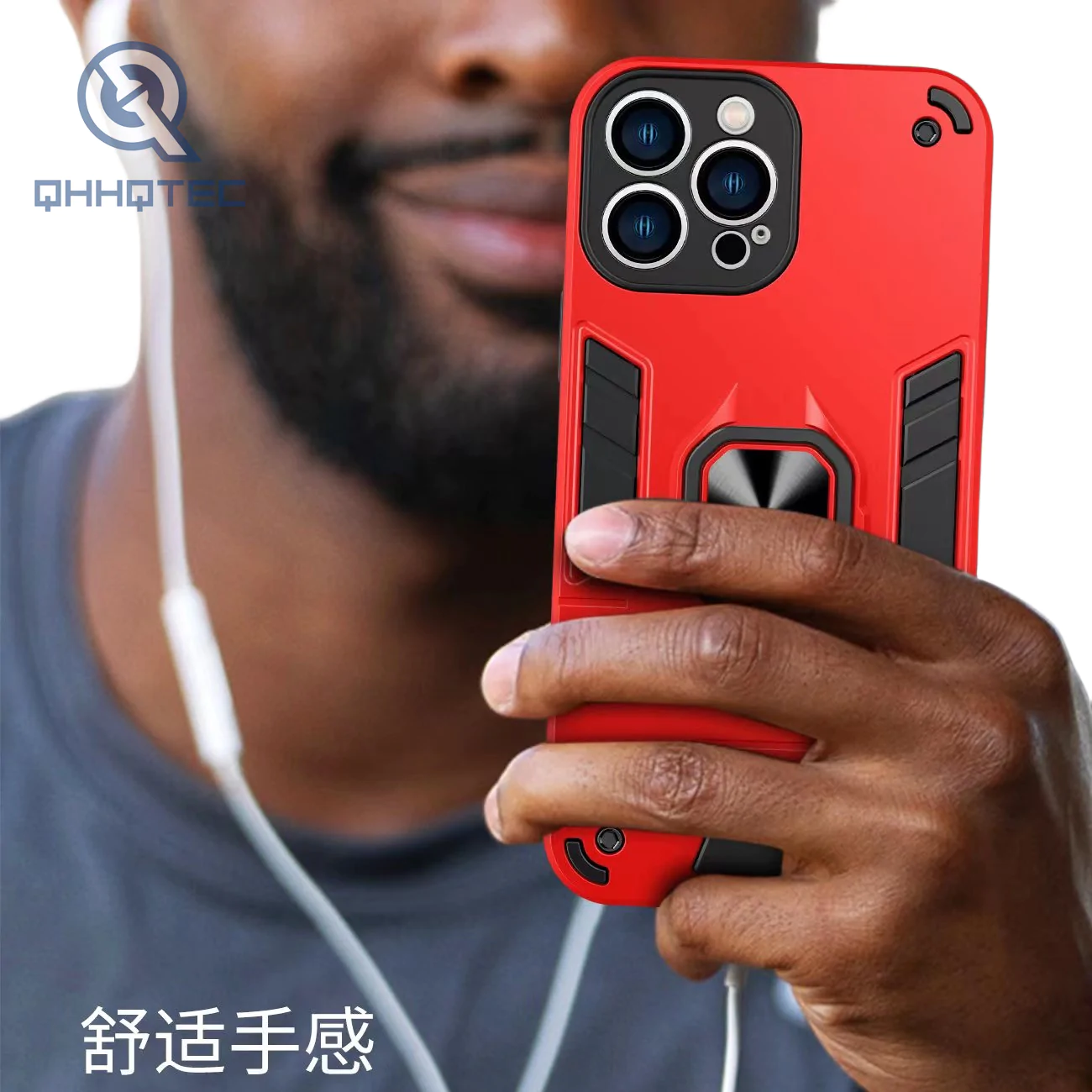 colorful tpu+pc material phone case with ring stand