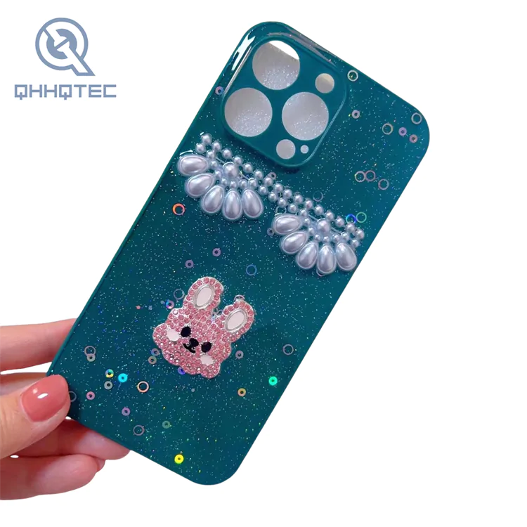 cute bear pearl glitter decoration phone cases for iphone