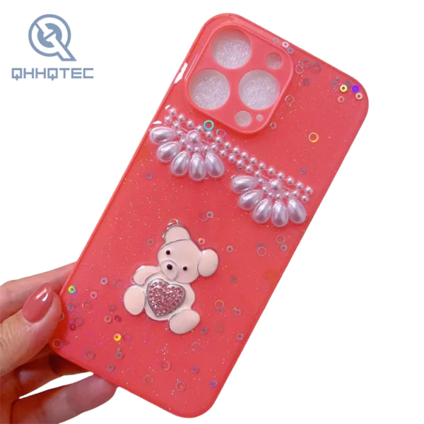 cute bear pearl glitter decoration phone cases for iphone