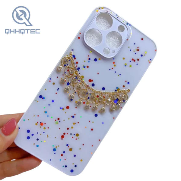 diamond gold chain glitter phone cases for iphone 15 pro