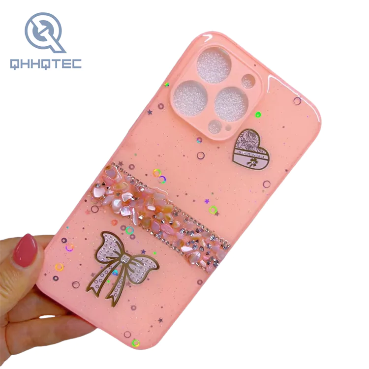 love heart butterfly knot glitter phone cases for iphone