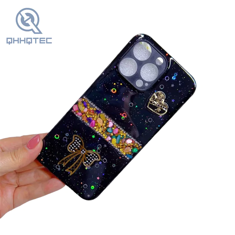 love heart butterfly knot glitter phone cases for iphone