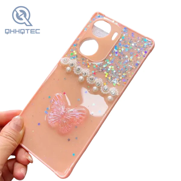 transparent butterfly pearl bling glitter phone cases for samsung