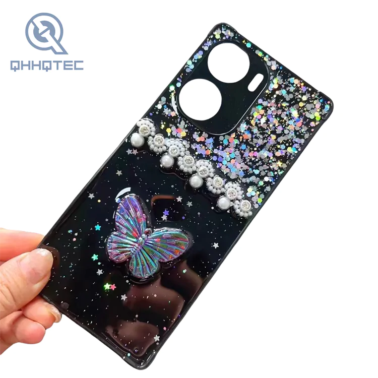 transparent butterfly pearl bling glitter phone cases for samsung