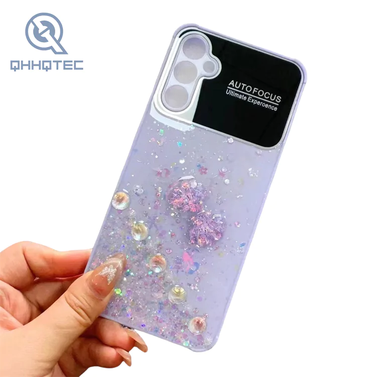 sky blue with glitter phone case for iphone 15 pro max