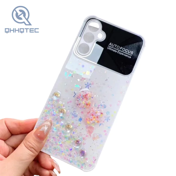 sky blue with glitter phone case for iphone 15 pro max