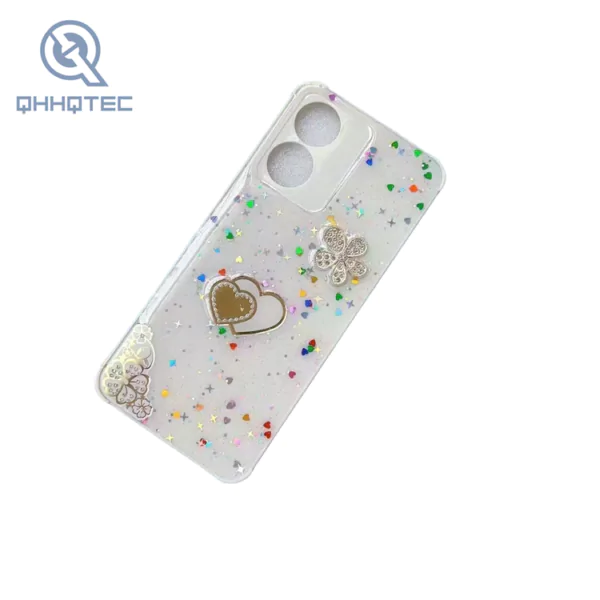 glitter flower two love heart phone cases for iphone