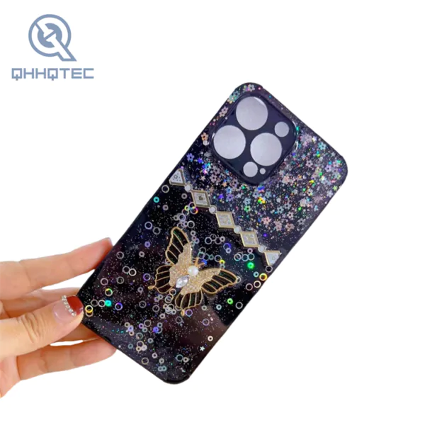 pearl circle flower with butterfly decoration cute case