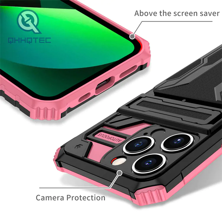 2 in 1 armor with card slot bracket iphone phone cases