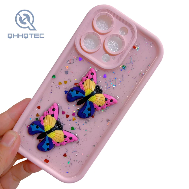 3d two colorful butterflies drip glue cases for iphone