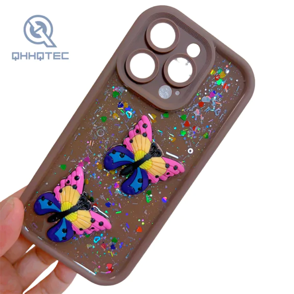 3d two colorful butterflies drip glue cases for iphone