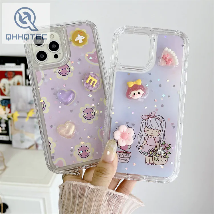 3 in 1 painted drip transparent cute accessory unicorn bear phone case