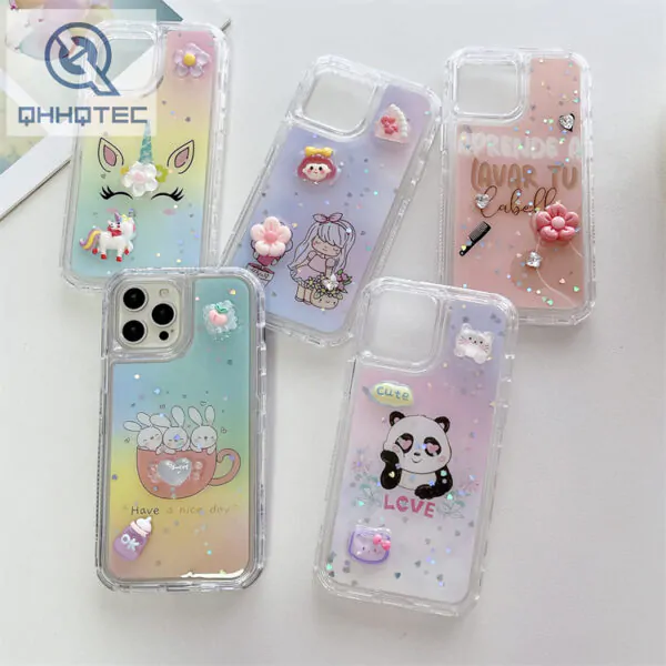 3 in 1 painted drip transparent cute accessory unicorn bear phone case