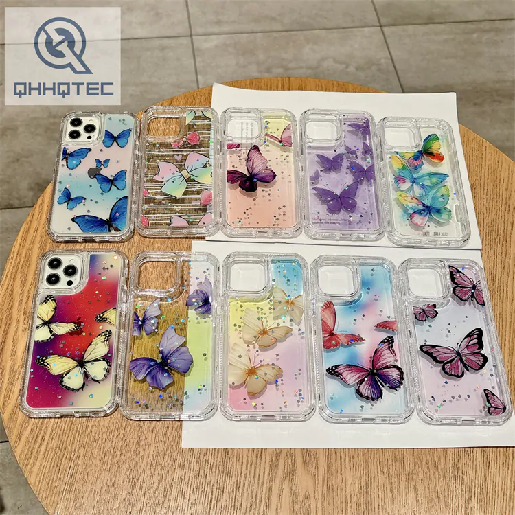 butterfly phone case 3 in 1 painted drip glitter transparent cute accessories