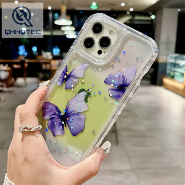butterfly phone case 3 in 1 painted drip glitter transparent cute accessories