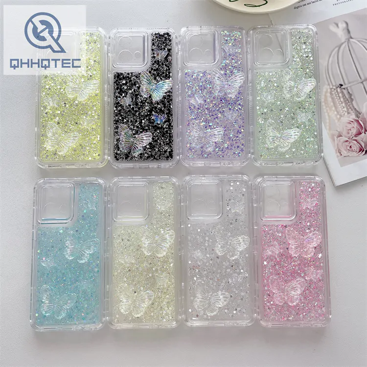 glitter sequin butterfly transparent phone case