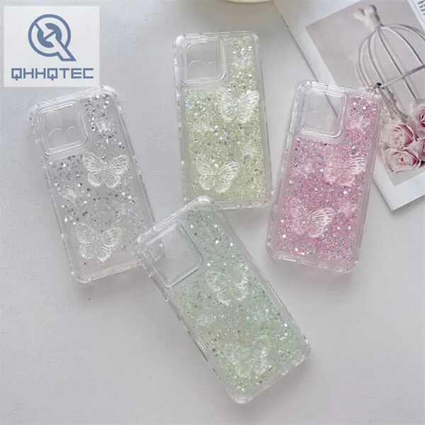 glitter sequin butterfly transparent phone case